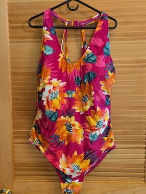 Womens Plus Size Floral One-Piece Swimsuit - Pink & Yellow